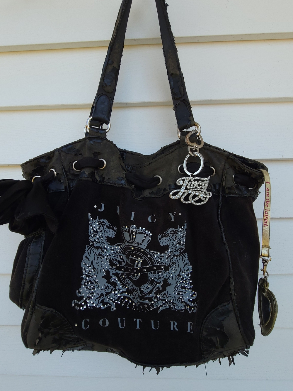 Juicy Couture VTG Black And Silver Dog Crest Logo Tote Bag *READ DESCRIPTION*